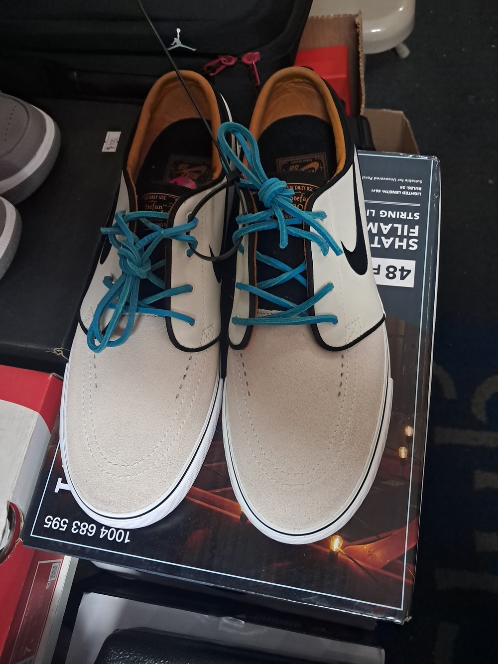 Nike Beige and Teal Low-Top Suede Sneakers